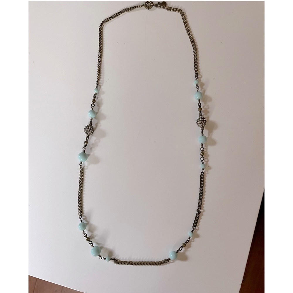 Bronze necklace with aqua pearls